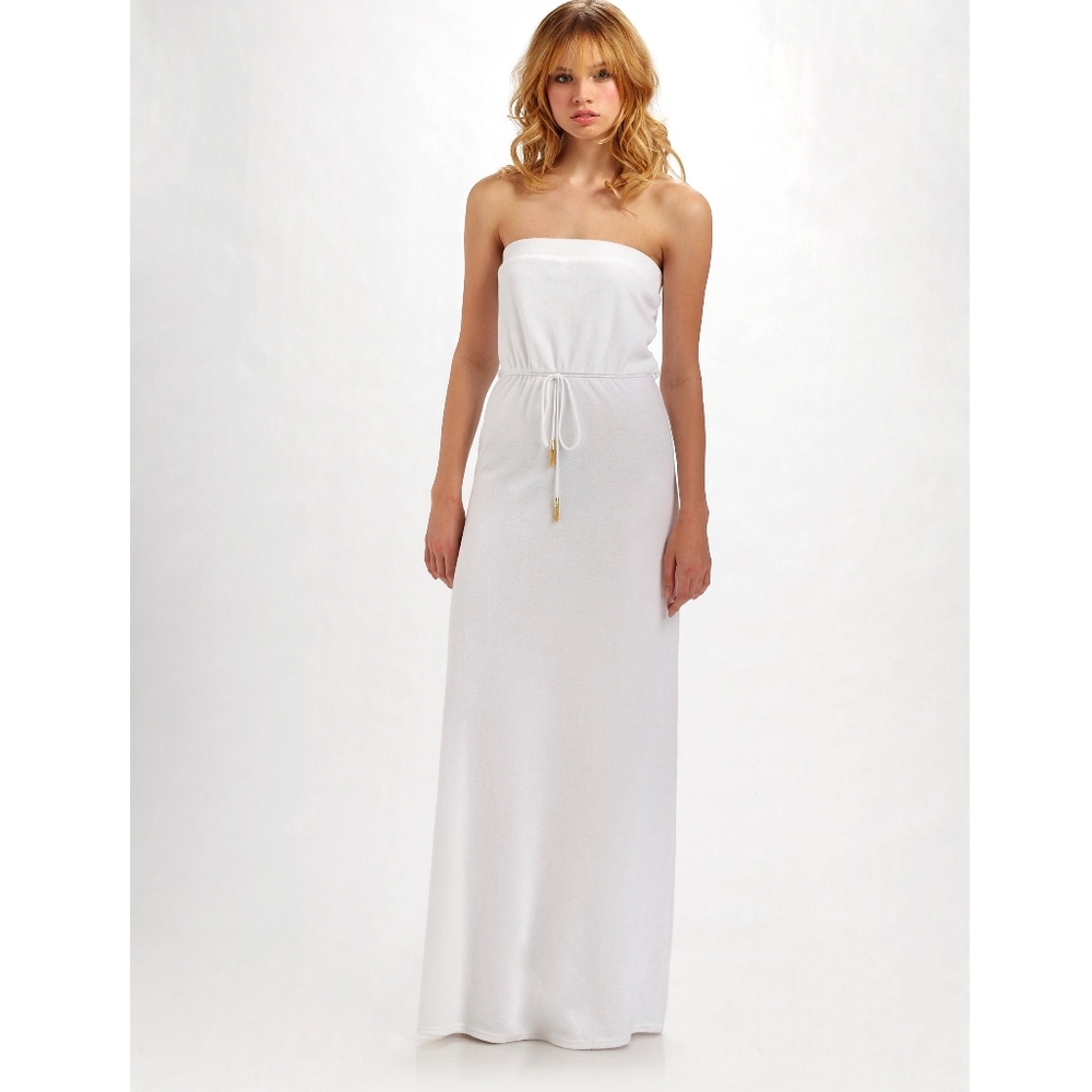 Vintage Juicy Couture Y2K White Terry Cloth Swimsuit Coverup Maxi Dress
